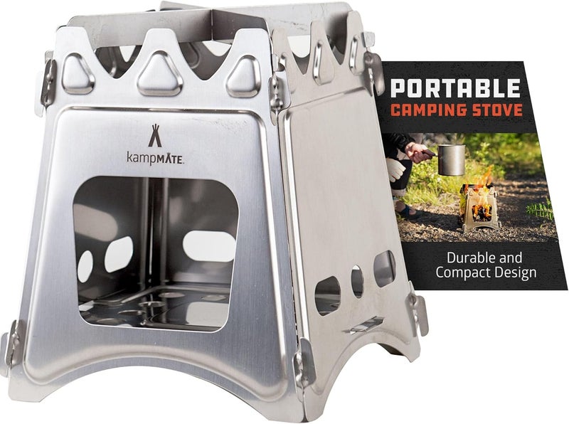 kampMATE Portable Camping Stove Wood, Wood Stove Camping, Outdoor Compact Campfire, Survival Cooking Gear, Backpacking Stoves, Emergency Backpack Stoves, Hiking Burner, Foldable with Nylon Case - Image 1